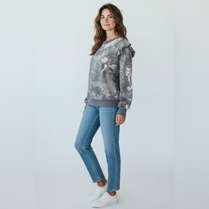 Marled NWT casual tie dye grey longsleeve sweatshirt ruffle accent top medium